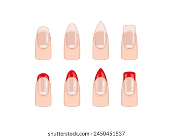 A set of fingernails with different shapes and designs. The nails are arranged in a row, with each one having a unique look-02