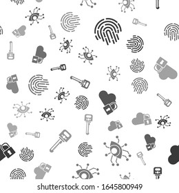Set Fingerprint , Eye scan , Cloud computing lock  and Key  on seamless pattern. Vector