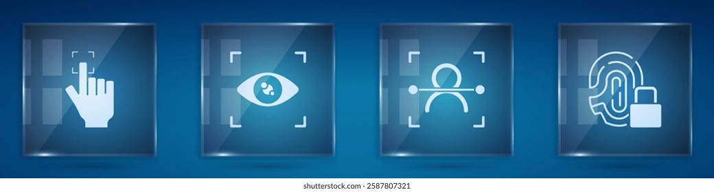 Set Fingerprint, Eye scan, Face recognition and with lock. Square glass panels. Vector