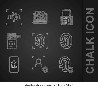 Set Fingerprint, Face recognition, Mobile with fingerprint scan, Digital door lock,  and Rejection voice icon. Vector