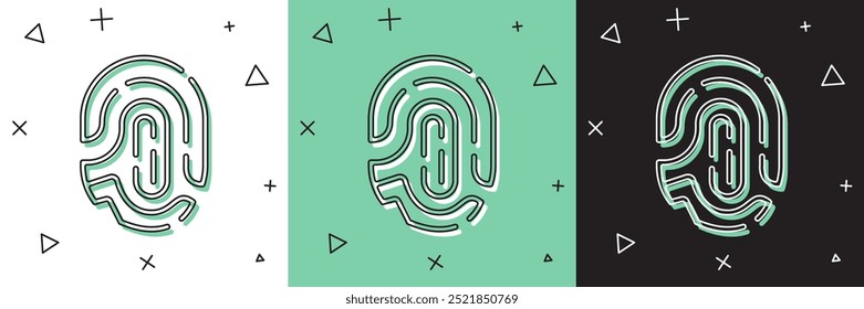 Fingerabdruck-Symbol einzeln auf weißem und grünem, schwarzem Hintergrund festlegen. ID-App-Symbol. Identifikationszeichen. Touch ID. Vektor
