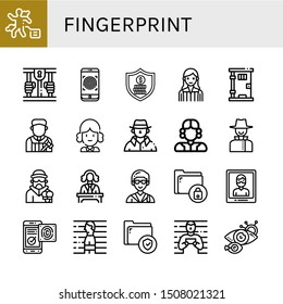 Set of fingerprint icons such as Crime scene, Prison, Fingerprint, Security, Judge, Detective, Criminal, Lawyer, Secure, Arrest, Fingerprint identification, Prisoner ,