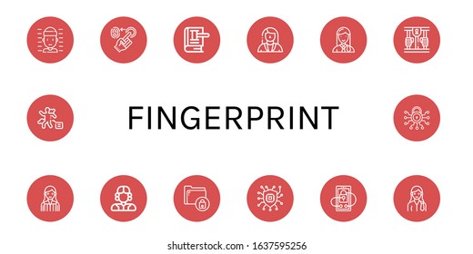 Set of fingerprint icons. Such as Prisoner, Fingerprint, Law, Lawyer, Prison, Judge, Secure, Security, Crime scene , fingerprint icons