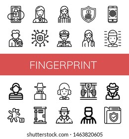 Set of fingerprint icons such as Security, Lawyer, Judge, Police, Fingerprint, Prisoner, Crime scene, Detective, Prison , fingerprint