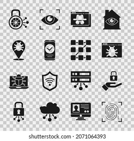 Establecer huellas digitales, bloquear mano, error del sistema, ventana de incognito del navegador, Smartphone, seguridad cibernética e icono de protección de contraseña gráfica. Vector
