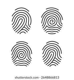 Set of fingerprint and fingerprint lock icons with secure security logo in biometric vector style