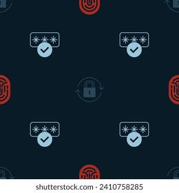 Set Fingerprint, Lock and Password protection on seamless pattern. Vector
