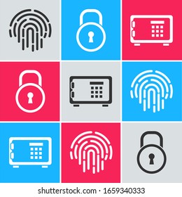 Establecer icono de huella digital, bloqueo y seguridad. Vector