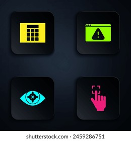 Setzen Sie Fingerabdruck, Passwort-Schutz, Eye-Scan und Browser mit Ausrufezeichen. Schwarzes quadratisches Button. Vektorgrafik