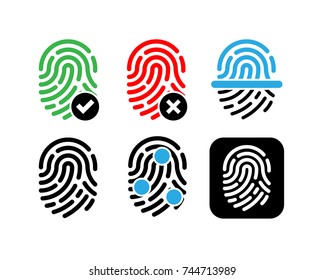 Set of fingerprint scan icons (colored) - isolated vector illustration