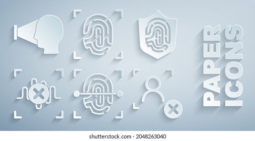 Set Fingerprint, shield, Rejection voice recognition, face,  and Face icon. Vector