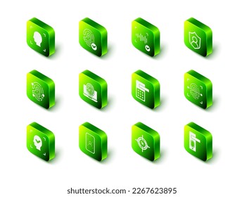 Set Fingerprint, Voice recognition, User protection, door lock, Digital, Eye scan and Mobile and face icon. Vector