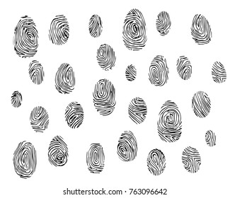 set of fingerprints black isolated outline. vector illustration