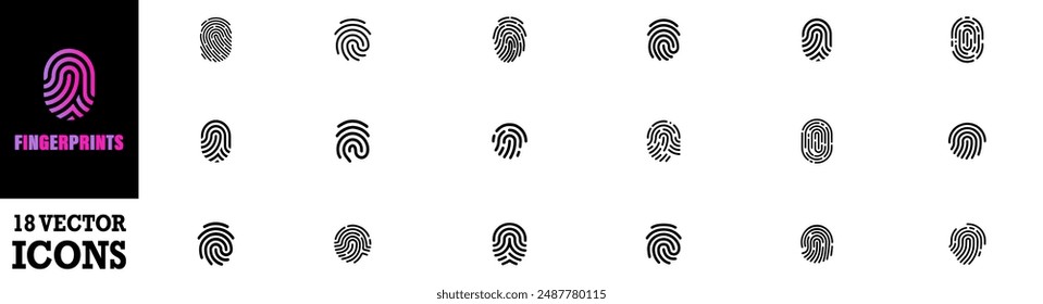 Set of fingerprints icons. Fingerprint different shapes. Fingerprint scanning icon sign. Vector Illustration. Vector Graphic. EPS 10