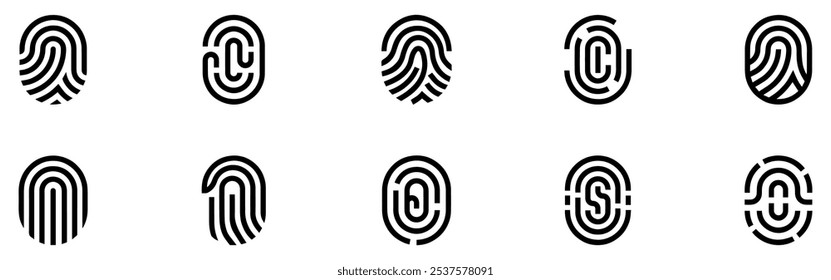 Set of fingerprints icons. Fingerprint scanning icon sign. Fingerprint different shapes. Vector Illustration. Vector Graphic. EPS 10	