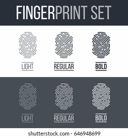 Set of Fingerprints for Identity Person Security ID on Dark and White Background