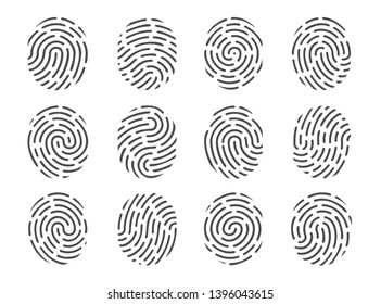 Set of fingerprints symbols oval fingerprint icons isolated on a white background, vector illustration