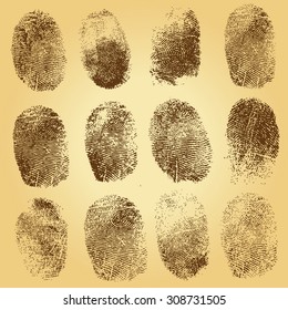Set of  fingerprints, vector illustration isolated on vintage background