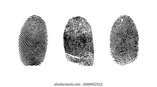 Set of fingerprints, vector illustration on black colour.