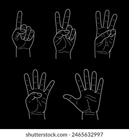 Set of fingers count male. Fingers on black background. Vector illustration.