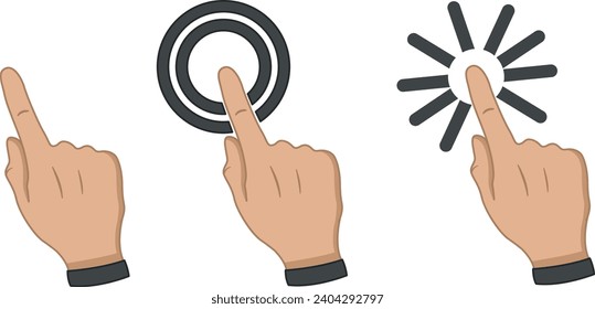 Set of Fingers on Touch Screen. Hand Gesture with Index Finger. Double Click on the Computer Screen. Vector illustration