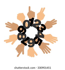 Set of fingers showing number one to zero
