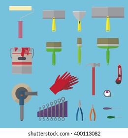 Set of finishing tools vector illustration in flat style