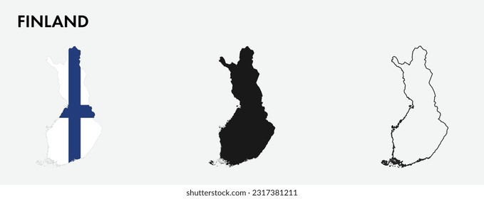 Conjunto de mapas finlandeses aislados en fondo blanco, diseño de ilustración vectorial