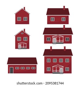 Set of the Finnish traditional countryside houses. Flat vector illustration. 