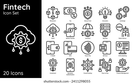Set of fintech icons. Line art style. Vector icons.