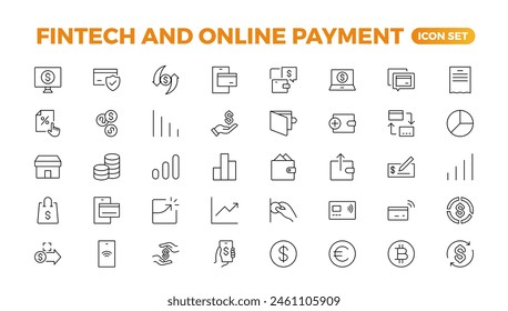 Set of fintech modern icons. Simple line art style icons pack. Vector illustration.Set outline Minimalist thin linear web icon set. vector illustration.Outline icon collection.