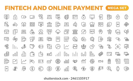 Set of fintech modern icons. Simple line art style icons pack. Vector illustration.Set outline Minimalist thin linear web icon set. vector illustration.Outline icon collection.