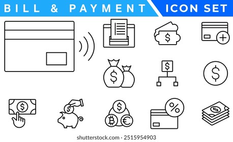 Set of fintech modern icons. Simple line art style icons pack. Vector illustration.Set outline Minimalist thin linear web icon set. vector illustration.Outline icon 