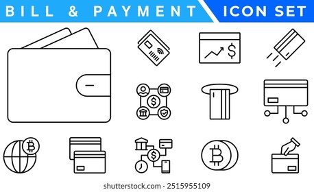 Set of fintech modern icons. Simple line art style icons pack. Vector illustration.Set outline Minimalist thin linear web icon set. vector illustration.Outline icon 