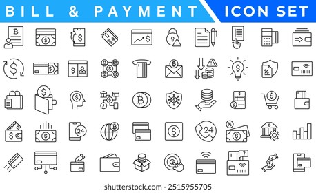 Set of fintech modern icons. Simple line art style icons pack. Vector illustration.Set outline Minimalist thin linear web icon set. vector illustration.Outline icon 