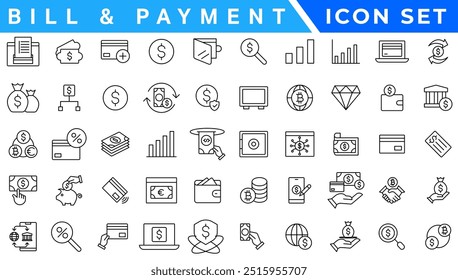 Set of fintech modern icons. Simple line art style icons pack. Vector illustration.Set outline Minimalist thin linear web icon set. vector illustration.Outline icon 
