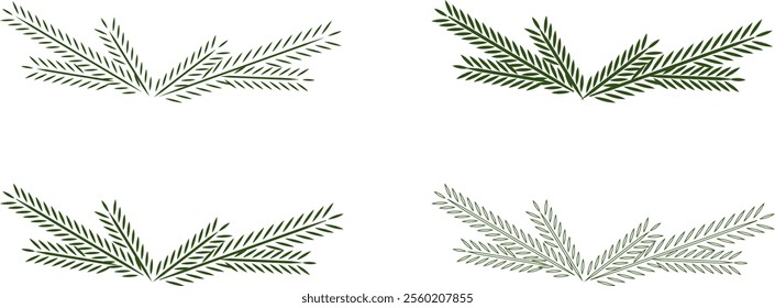 Set of fir branches of different shapes. Vector illustration set with transparent background.