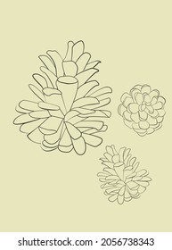 A set of fir cones in a minimalist lint art style