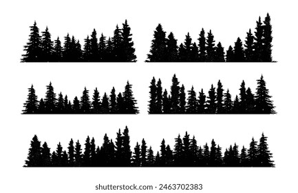 Set of fir tree forest silhouettes