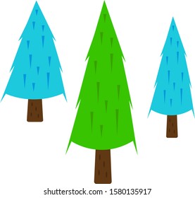 set of fir trees with green and blue tops forest trees symbolizing winter holidays objects on white background nature and christmas concept