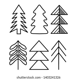 Set of fir trees isolated on white. Vector set icon