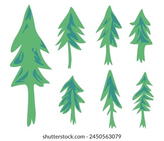 set of fir trees in vector in flat style. element for design, logo, sticker, poster, print, backdrop, background