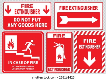 Set Of Fire Alarm (fire exit, emergency exit only, do not put any goods here, fire extinguisher, do not use elevator, use stairway, in case of fire). easy to modify.