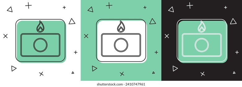 Set Fire alarm system icon isolated on white and green, black background. Pull danger fire safety box.  Vector Illustration