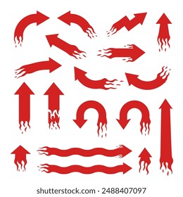 set of fire arrow or flame cursor direction pointer vector collection