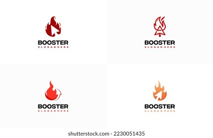 Juego de diseños de logotipo de flecha de fuego vectores de concepto, plantilla de icono de símbolo del logotipo de Booster