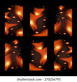Set of fire banners with sparks and ashes on a black background, web design, vector, eps 10 