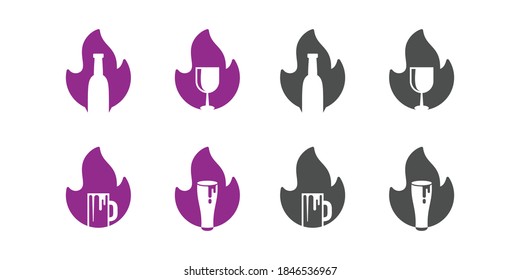 set of fire and bar negative space logo design
