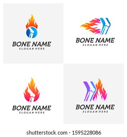 Set of Fire Bone logo design template. Concept Vector of human body health. Emblem symbol Icon.