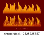 Set of fire border, fire flames, blaze icon, sign and symbol vector illustration. Hot light effect element design.